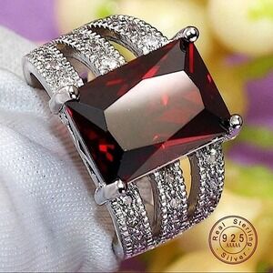 Sterling Silver Cubic Zircon Ruby Hollow Out Ring